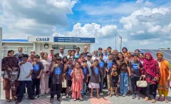 Students of Space Innovation Camp, aged five to thirteen, and their guardians gather with CASSA's astronomer, research assistants, interns, and volunteers on the rooftop of IUB's academic building at CASSA.