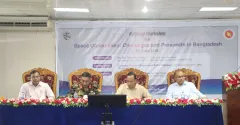 The Special Guest and Chief Guest seated on the dais at the SPARRSO national workshop, beneath the event banner.