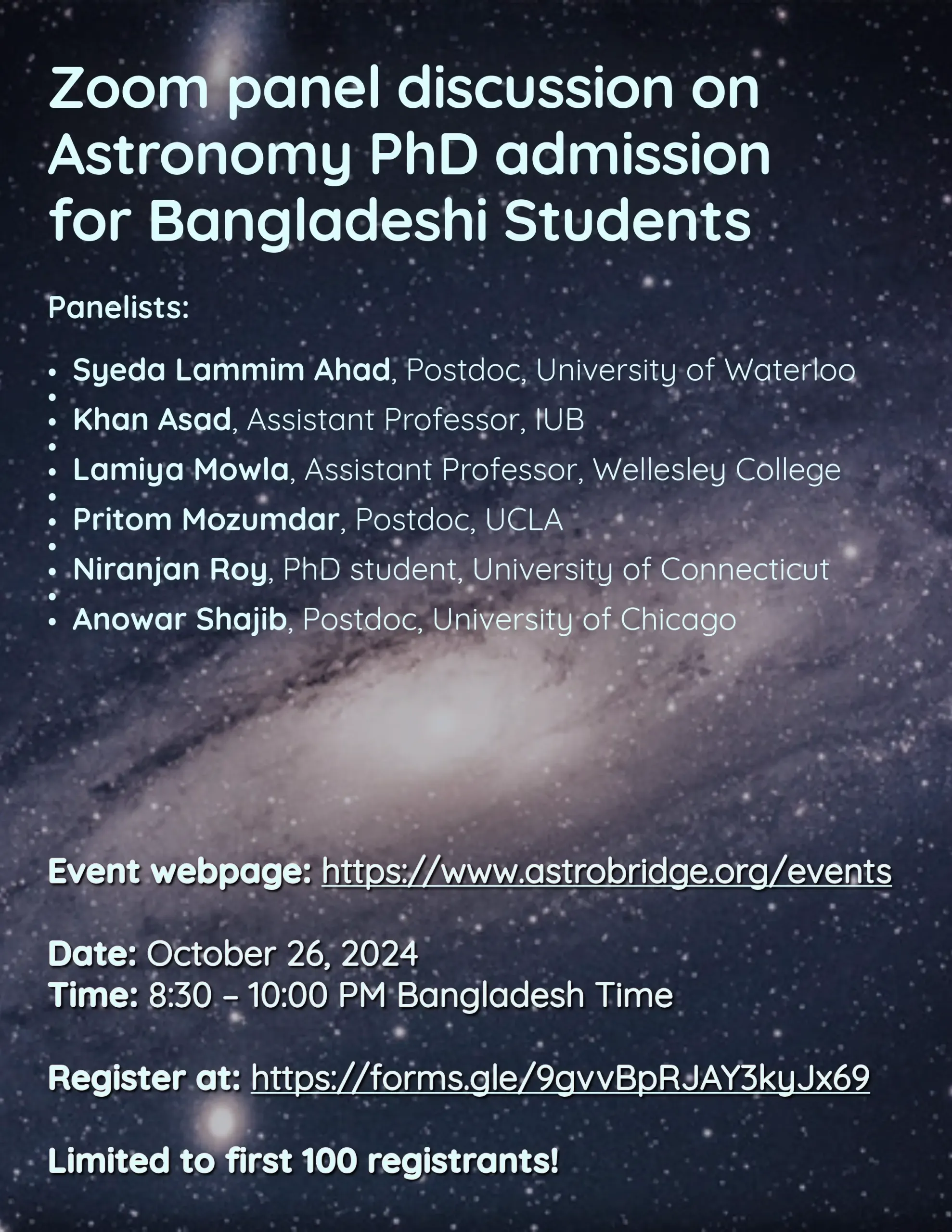 Zoom Q&A session on Astronomy PhD admission for Bangladeshi students